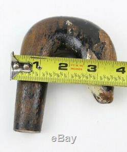 Antique Carved Badger Head Walking Stick Cane Handle Curved Odd Old vtg