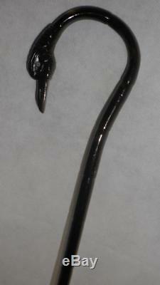 Antique Carved Bamboo Ducks Head Crook Top With Glass Eyes Walking Stick 91cm