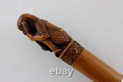 Antique Carved Bamboo Japanese Walking Stick Cane. Silver Meiji Figure c1900