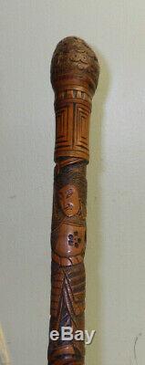 Antique Carved Bamboo Japanese Walking Stick Samurai