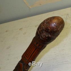 Antique Carved Bamboo Japanese Walking Stick Samurai