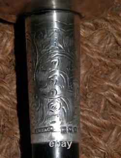 Antique Carved Blackthorn Walking Stick/Cane-Mushroom Top Hallmarked Silver 1917