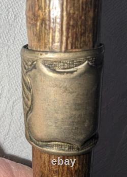 Antique Carved Cane Walking Stick Boxer Bulldog with Brass Band