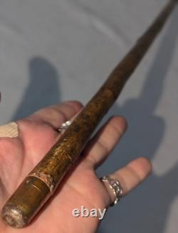 Antique Carved Cane Walking Stick Boxer Bulldog with Brass Band