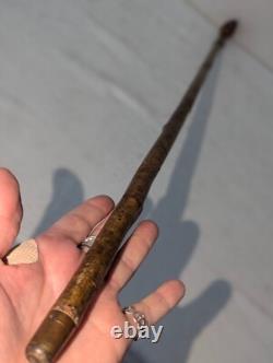 Antique Carved Cane Walking Stick Boxer Bulldog with Brass Band