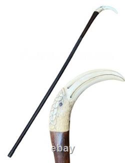 Antique Carved Coromandel Carved Bird Head Handle Walking Stick