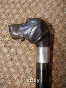 Antique Carved Dog Head, Mechanical Glove Holder, Walking Stick. Sterling Collar