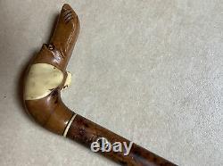 Antique Carved Dog Head Walking Stick/Cane