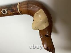 Antique Carved Dog Head Walking Stick/Cane