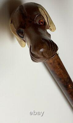 Antique Carved Dog Head Walking Stick/Cane