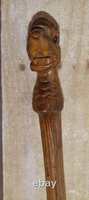 Antique Carved Dragon Glass Eyes Bamboo Walking Stick Cane Silver Hallmarks 1928