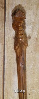 Antique Carved Dragon Glass Eyes Bamboo Walking Stick Cane Silver Hallmarks 1928