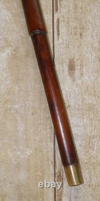 Antique Carved Dragon Glass Eyes Bamboo Walking Stick Cane Silver Hallmarks 1928