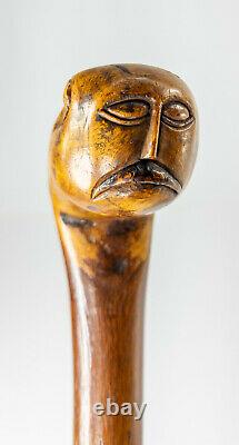 Antique Carved Folk Art Americana or Native American Figural Walking Stick Cane