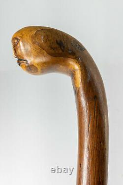 Antique Carved Folk Art Americana or Native American Figural Walking Stick Cane