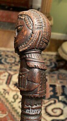Antique Carved Folk Art Cane Walking Stick Woman withBasket 19th Century Figural