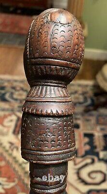 Antique Carved Folk Art Cane Walking Stick Woman withBasket 19th Century Figural