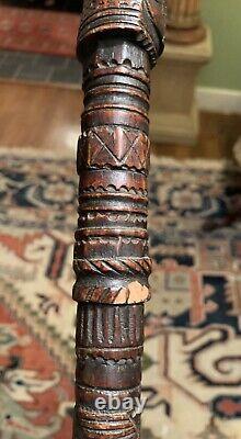 Antique Carved Folk Art Cane Walking Stick Woman withBasket 19th Century Figural