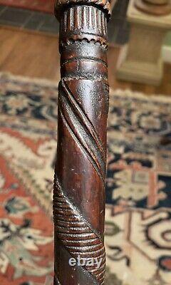 Antique Carved Folk Art Cane Walking Stick Woman withBasket 19th Century Figural