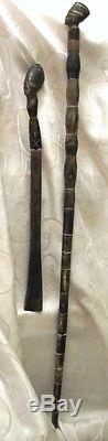 Antique Carved Horn Encrusted Egyptian Pharaoh Head Walking Stick & Shoehorn