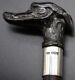 Antique Carved Horn Solid Silver Dog's Head Walking Stick Cane Sheffield 1923