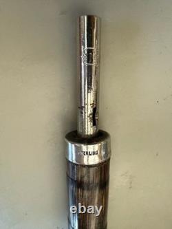 Antique Carved Horn, Sterling & Rosewood Walking Stick/Cane Handle