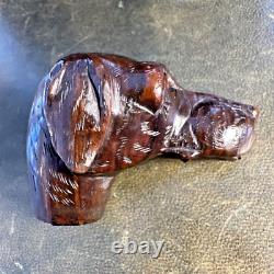 Antique Carved Mahogany Walking Stick Cane Pointer Dog Head Victorian Edwardian