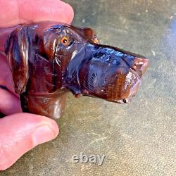 Antique Carved Mahogany Walking Stick Cane Pointer Dog Head Victorian Edwardian