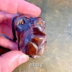 Antique Carved Mahogany Walking Stick Cane Pointer Dog Head Victorian Edwardian