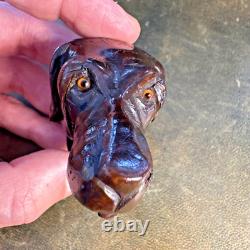 Antique Carved Mahogany Walking Stick Cane Pointer Dog Head Victorian Edwardian
