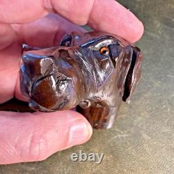 Antique Carved Mahogany Walking Stick Cane Pointer Dog Head Victorian Edwardian