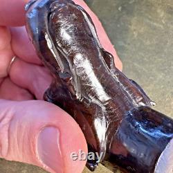 Antique Carved Mahogany Walking Stick Cane Pointer Dog Head Victorian Edwardian