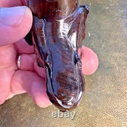 Antique Carved Mahogany Walking Stick Cane Pointer Dog Head Victorian Edwardian