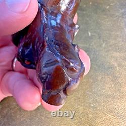 Antique Carved Mahogany Walking Stick Cane Pointer Dog Head Victorian Edwardian