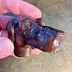 Antique Carved Mahogany Walking Stick Cane Pointer Dog Head Victorian Edwardian