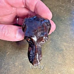 Antique Carved Mahogany Walking Stick Cane Pointer Dog Head Victorian Edwardian