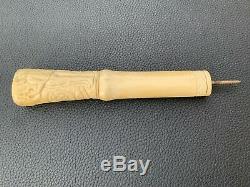 Antique Carved ORPHEUS Bone Bovine Handle Parasol Sword Walking Stick Umbrella