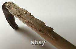 Antique Carved Shooting Scene Walking Cane