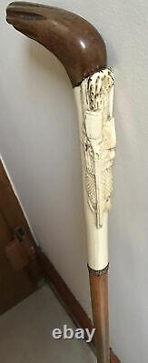 Antique Carved Shooting Scene Walking Cane