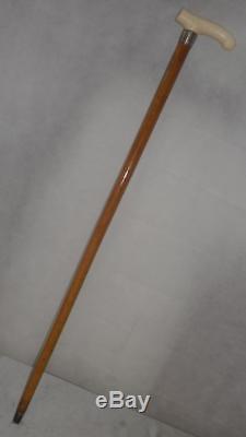 Antique Carved Top Malacca Dress Cane/Walking Stick- Plaited Wire Collar- 90cm