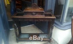 Antique Carved Victorian Oak Umbrella Stand & Walking Stick Stand With Drip Tray