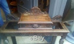 Antique Carved Victorian Oak Umbrella Stand & Walking Stick Stand With Drip Tray