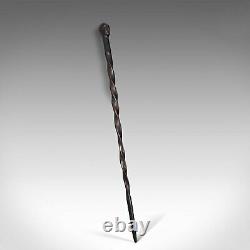 Antique Carved Walking Cane, African, Ebony, Tribal Stick, Figure, Victorian