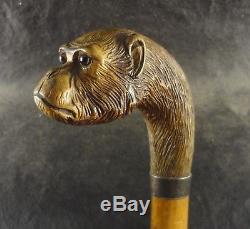 Antique Carved Walking Cane Stick Monkey Head British English J. Howell Silver