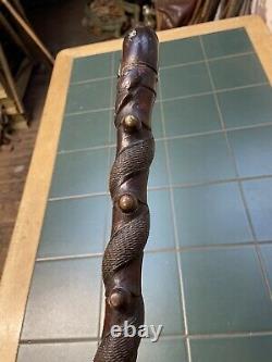 Antique Carved Walking Stick Animal Head Beautiful Carved Shaft With Brass Tip