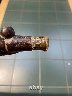Antique Carved Walking Stick Animal Head Beautiful Carved Shaft With Brass Tip