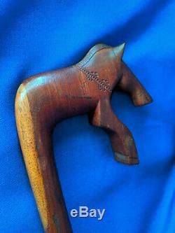 Antique Carved Wood Horse Cane Walking Stick VTG Art Deco Rare 37