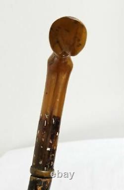Antique Chinese Carved Cane Handle Walking Stick Abalone Mother of Pearl