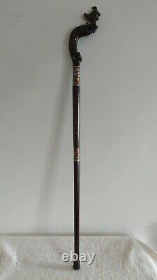 Antique Chinese Carved Cloisonne Walking stick 3 Piece Phoenix Bird Handle