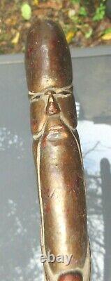 Antique Chinese Carved Wood Walking Stick Elder Monk Script Early 1900's